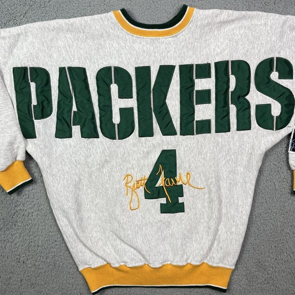 Vintage Green Bay Packers Crewneck Big Spell out NFL Sweater Brett Favre Legends - Picture 2 of 9